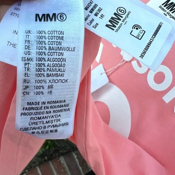 Maison Margiela Shirt Salmon Pink Logo Tee Unisex Size 14Y fits Womens Small NWT - Picture 5 of 8